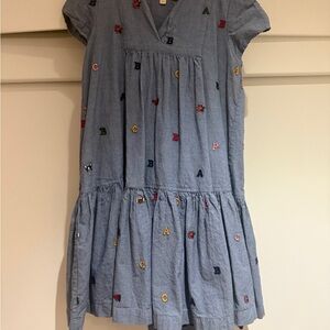 Pink Chicken Blue Dress with Colorful Embroidery